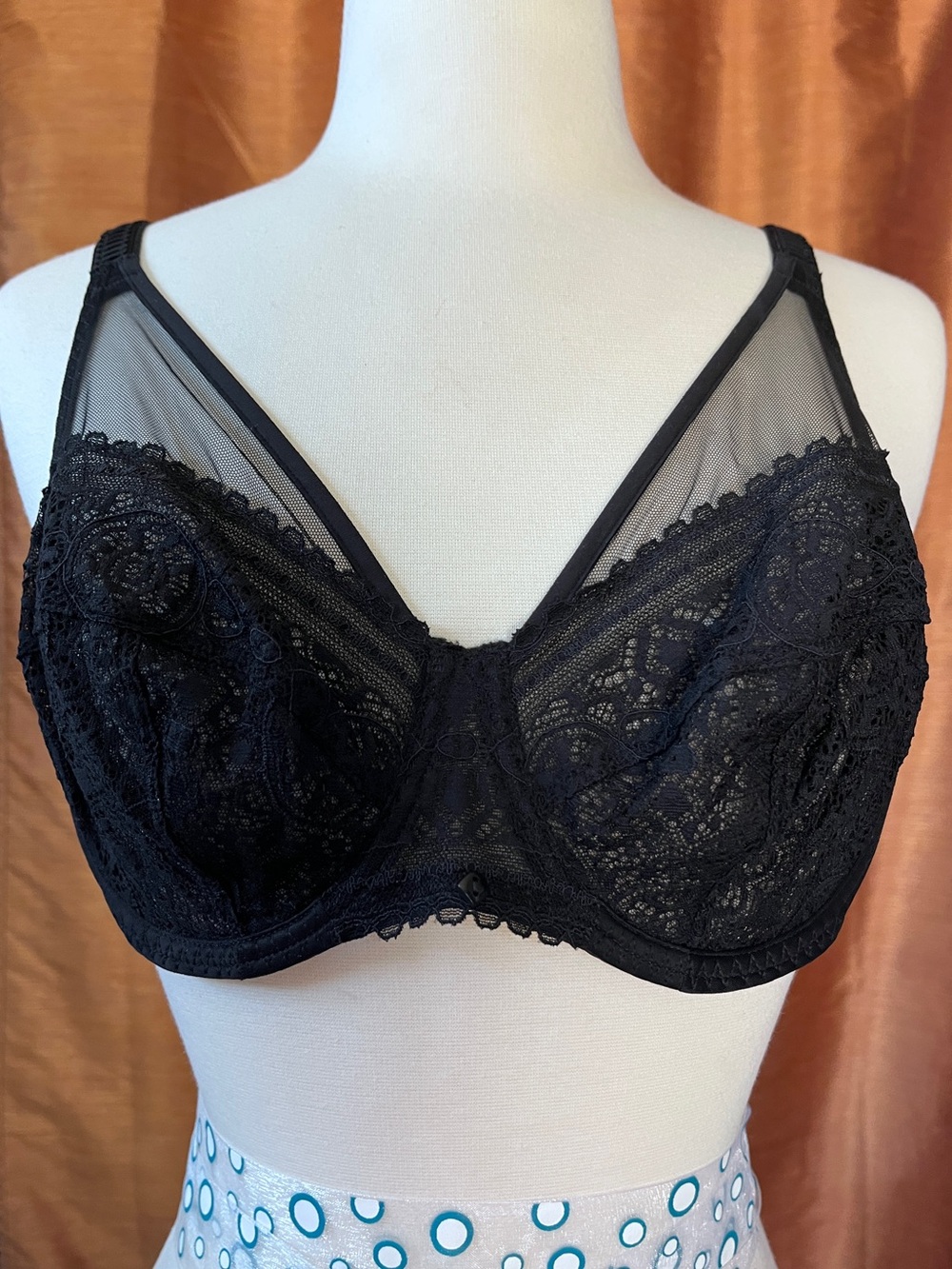 Maison LeJaby 36C Black Lace Underwire Bra with Sheer Mesh Accents - Picture 2 of 14